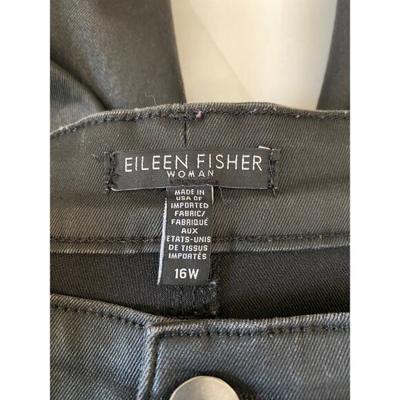 Eileen Fisher Black Waxed Organic Cotton Stretch Denim Jeans - Picture 7 of 8
